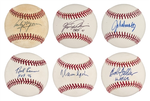 Lot of (6) Hall of Fame Pitchers Single Signed Baseballs (PSA/DNA Pre-Cert)